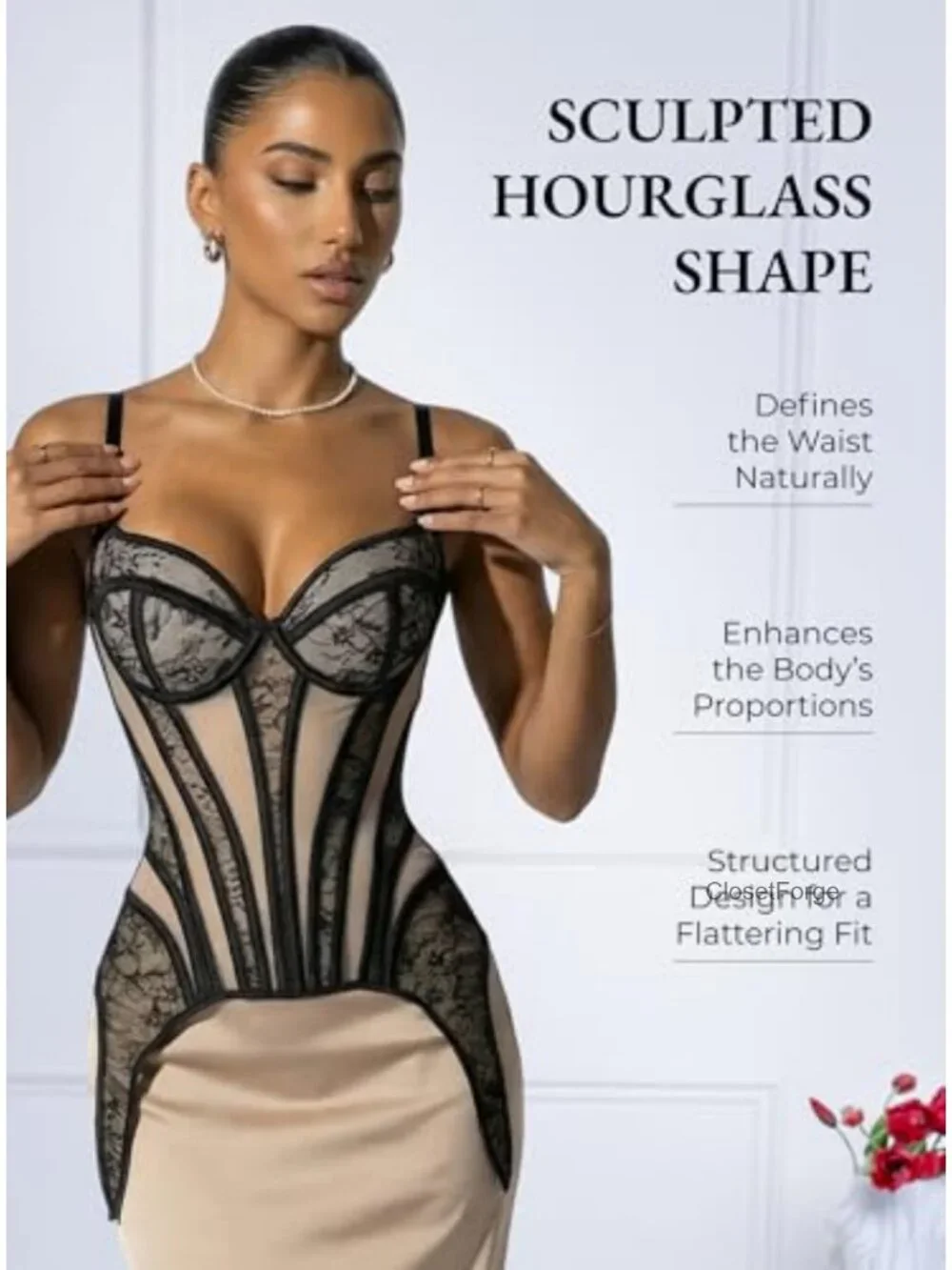 Longline Overbust Corset for Women - 18 Steel Bones Waist Cincher, Lace Up